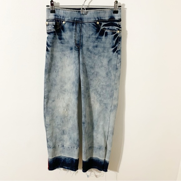 Peter Nygrad Luxe Denim Stretch Crop Court Denim Jeans Raw Hem Distressed Wash - Picture 1 of 14